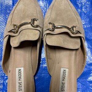 Steve Madden Beige Suede Loafers with Gold Accent